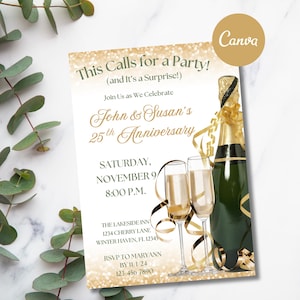 Anniversary Invitation, Wedding Anniversary Invitation Printable, Canva Template, Surprise Anniversary Party Invite, Anniversary Template