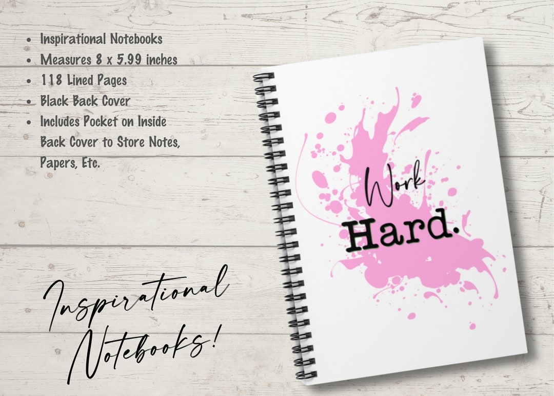 Hard Work Notebook Work Hard Spiral Notebook, Rule Lined Notebook, Inspirational Notebook ...