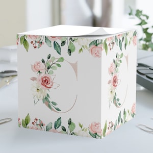 Monogram Note Cube, Personalized Paper Note Cube, Custom Gift for Her, Custom Note Pad, Office Gift, Mother's Day Gift, Floral Note Cube