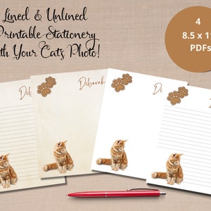 Papelería imprimible personalizada CAT, foto de su gato, papel de nota imprimible, membrete de gato imprimible, 8.5 "X 11", regalo para amantes del gato