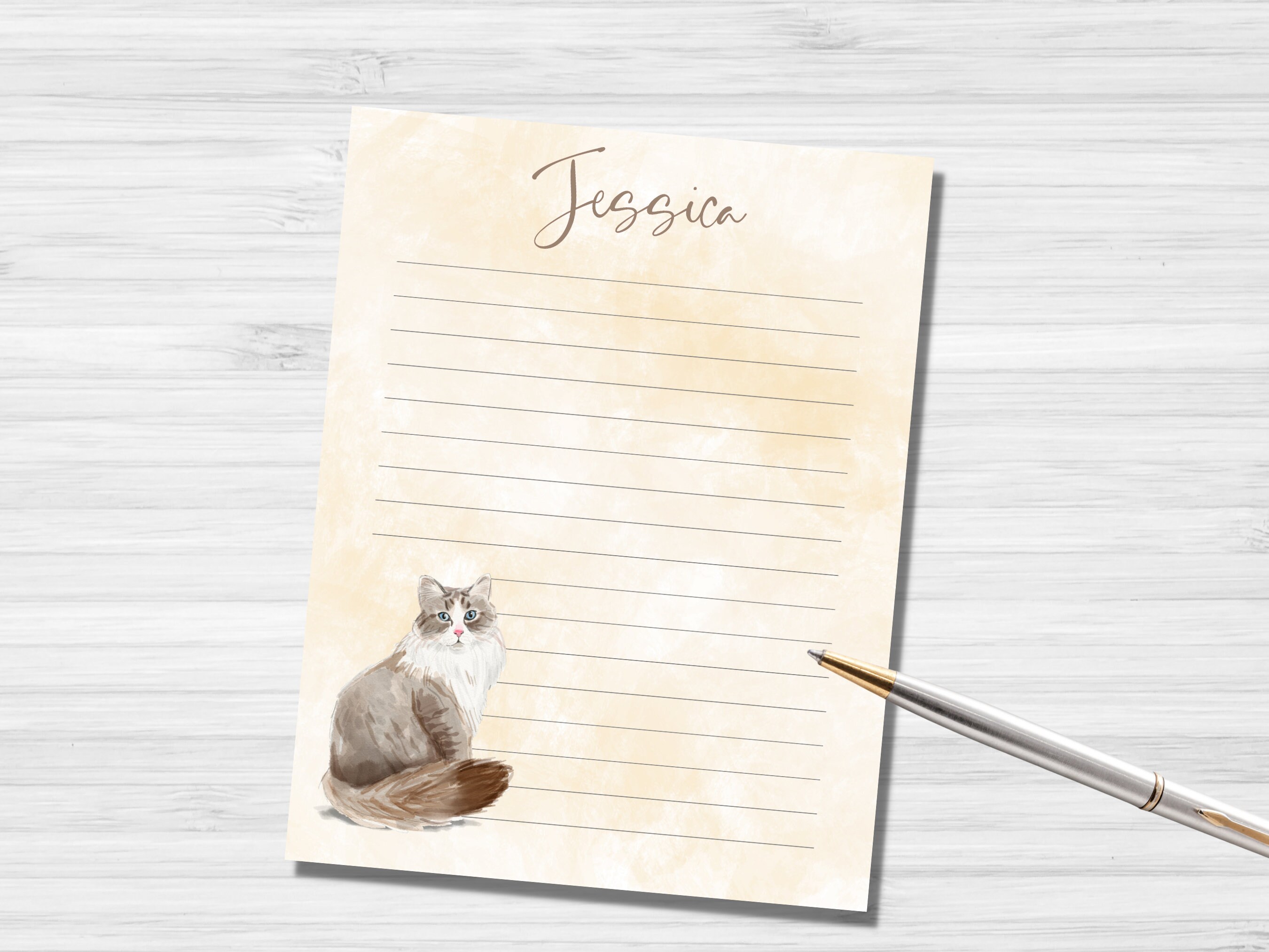 CAT Personalized Printable Stationery, Printable Note Paper, Printable ...