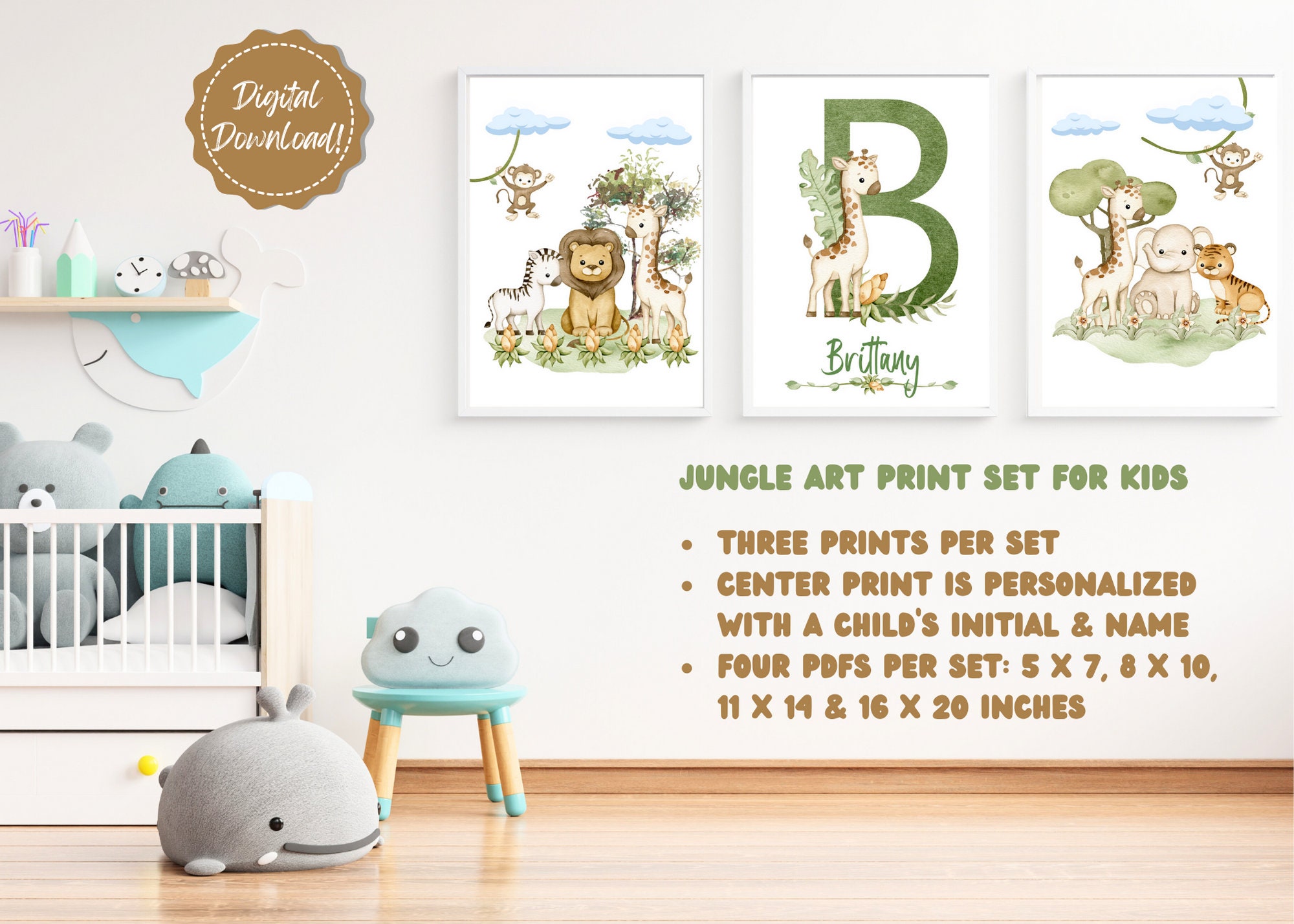 Safari Nursery Art, Jungle Animal Wall Art, Safari Nursery Art, Jungle