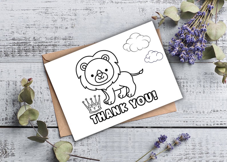 PRINTABLE Thank You Coloring Card, Kid's Thank You Note, Lion Greeting ...