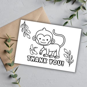 PRINTABLE Thank You Coloring Card, Kid's Thank You Note, Monkey ...
