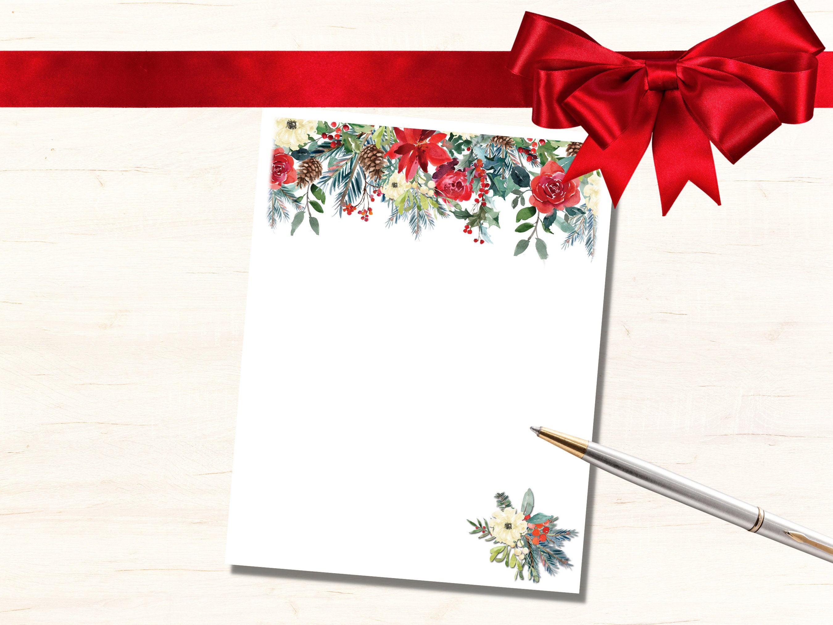 Printable Stationery, Printable HOLIDAY Note Paper, Christmas Digital ...