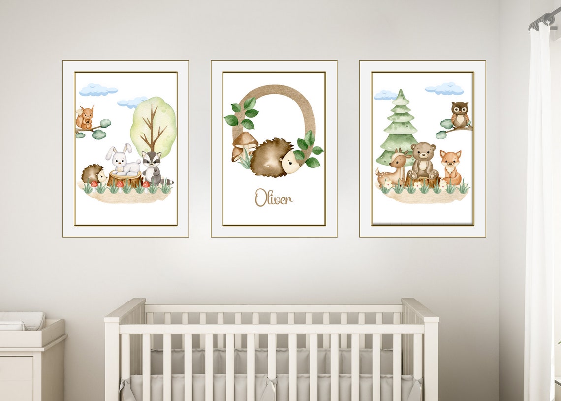 Forest Nursery Print Set, Forest Animal Wall Art, Forest Nursery Art