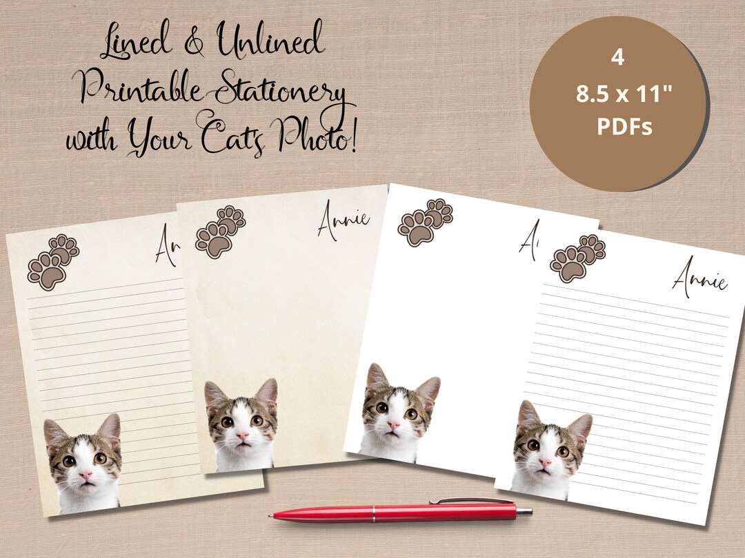 CAT Personalized Printable Stationery, YOUR Cat's Photo, Printable Note ...