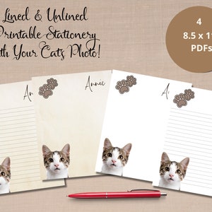 Papelería imprimible personalizada CAT, foto de su gato, papel de nota imprimible, membrete de gato imprimible, 8.5 "X 11", regalo para amantes del gato