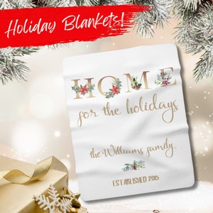 Christmas Blanket, Home for the Holidays Blanket, Sherpa Fleece Blanket, Custom Blanket, Holiday Blanket,| Holiday Gift