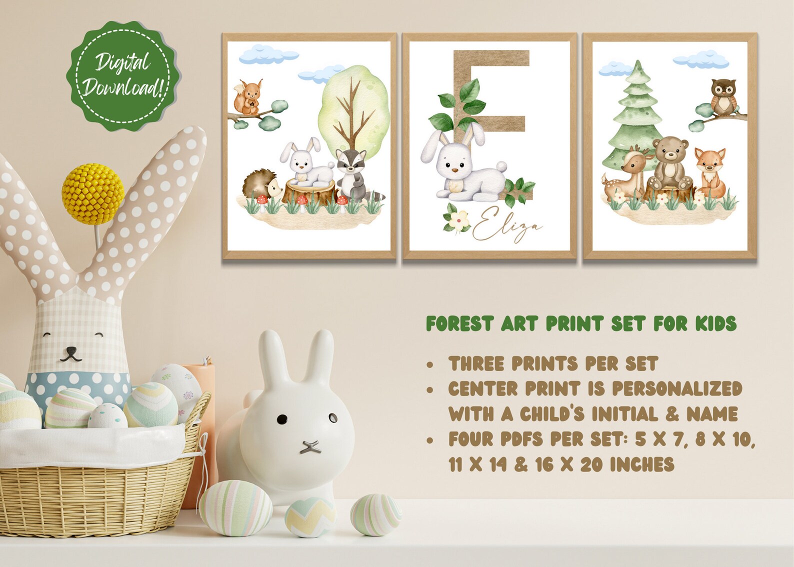 Forest Nursery Print Set, Forest Animal Wall Art, Forest Nursery Art ...