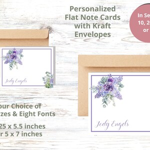 Tarjetas de notas lilas, tarjetas de notas planas, sobres Kraft, tarjetas de notas personalizadas, notas personalizadas, regalos personalizados, regalo del maestro, regalo para mamá