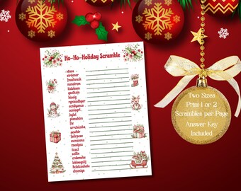 Christmas Word Scramble, Holiday Scramble, Printable Downloadable Game, Christmas Family Games