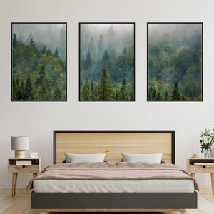 Foggy Forest Print, Forest Printable Wall Art, Misty Forest Print, Set of 3 Forest Print, Printable Wall Art Set, Moody Forest Art