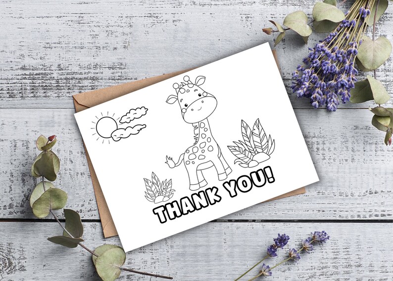 PRINTABLE Thank You Coloring Card Kid's Thank You Note Etsy