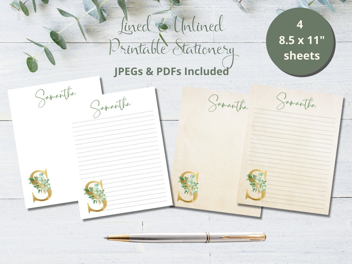 Personalized Printable Stationery, Printable Note Paper, Eucalyptus Letterhead, Custom Printable ...
