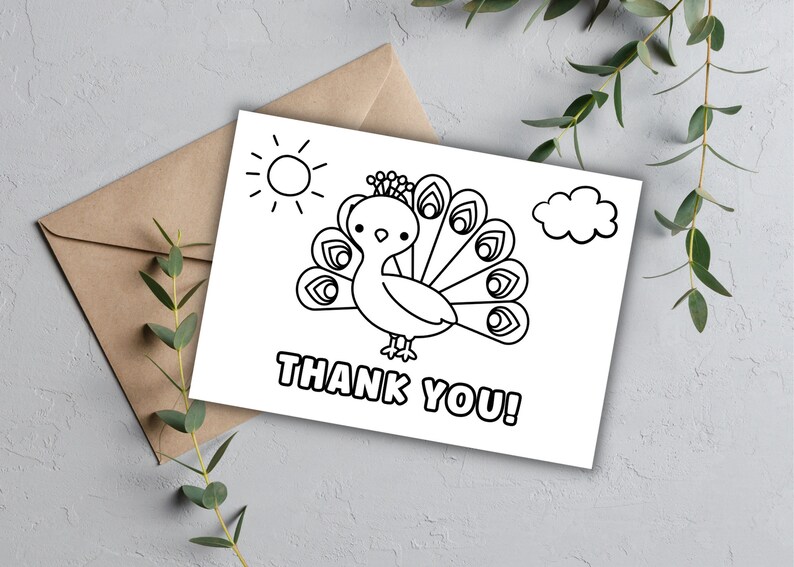 PRINTABLE Thank You Coloring Card, Kid's Thank You, Elephant Thank You ...