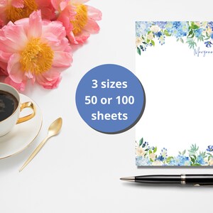 Personalized Notepad, Custom Notepad, Personalized Stationery, Writing Pad, Blue Floral Notepad, Gift for Her, Gift Notepad