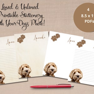PAPELERÍA imprimible personalizada para perros, foto de su perro, papel de nota imprimible, membrete para perro imprimible, 8.5 "X 11", regalo para amantes del perro