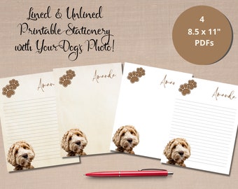 DOG Personalized Printable Stationery, YOUR Dog's Photo, Printable Note Paper, Printable Dog Letterhead, 8.5" X 11", Dog Lover's Gift