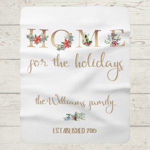 Christmas Blanket, Home for the Holidays Blanket, Sherpa Fleece Blanket, Custom Blanket, Holiday Blanket,| Holiday Gift