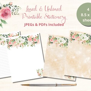 Printable Stationery, Printable Note Paper, Digital Letter, Floral Digital Stationery, Floral Digital Letter, Instant Download, 8.5" x 11",