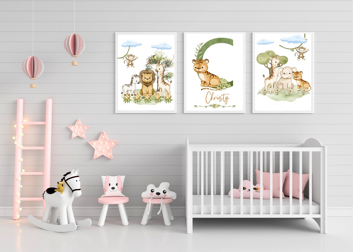 Custom Name Print, Jungle Animal Wall Art, Jungle Nursery Art, Jungle ...