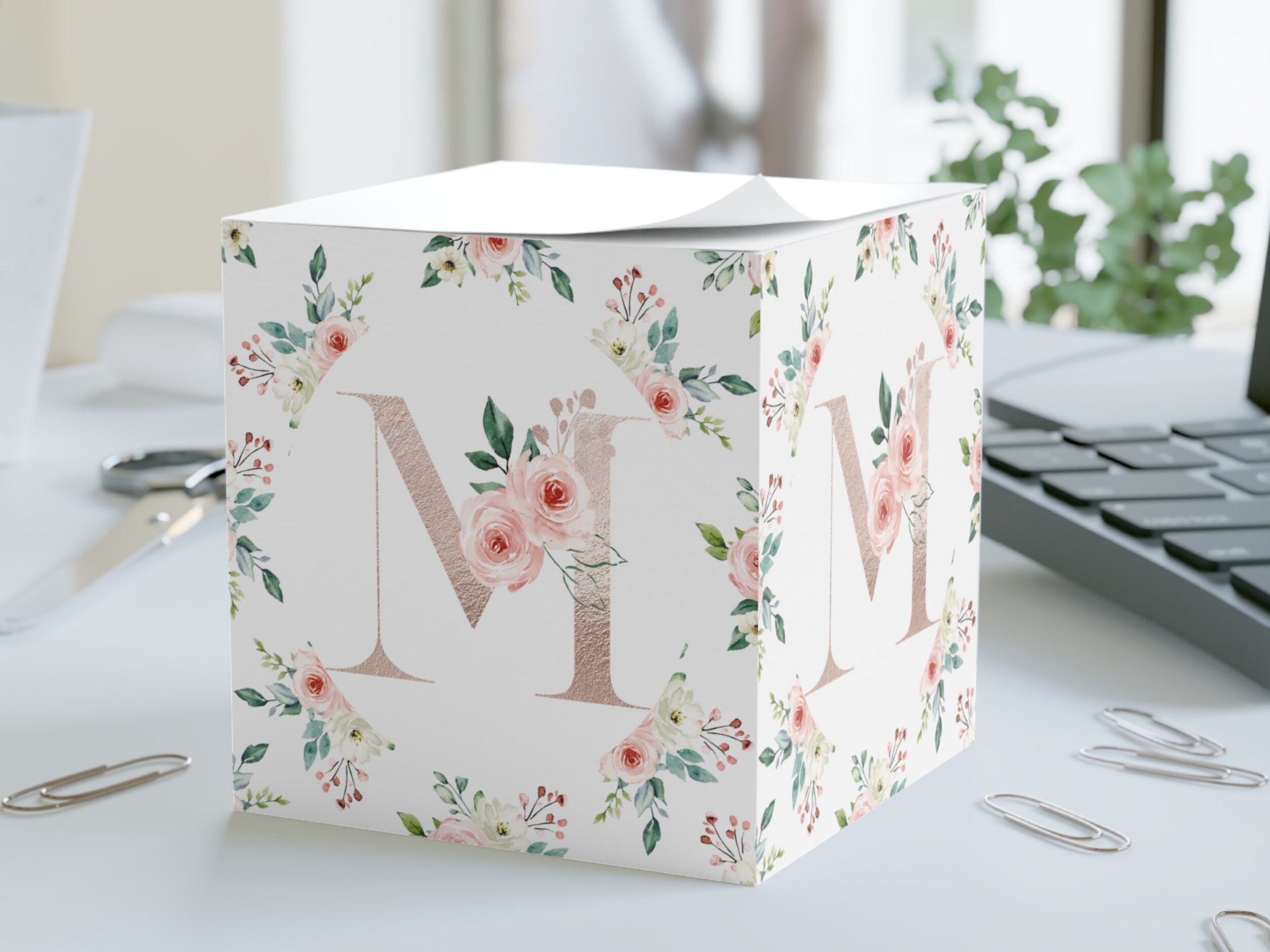Monogram Note Cube, Personalized Paper Note Cube, Custom Gift for Her ...