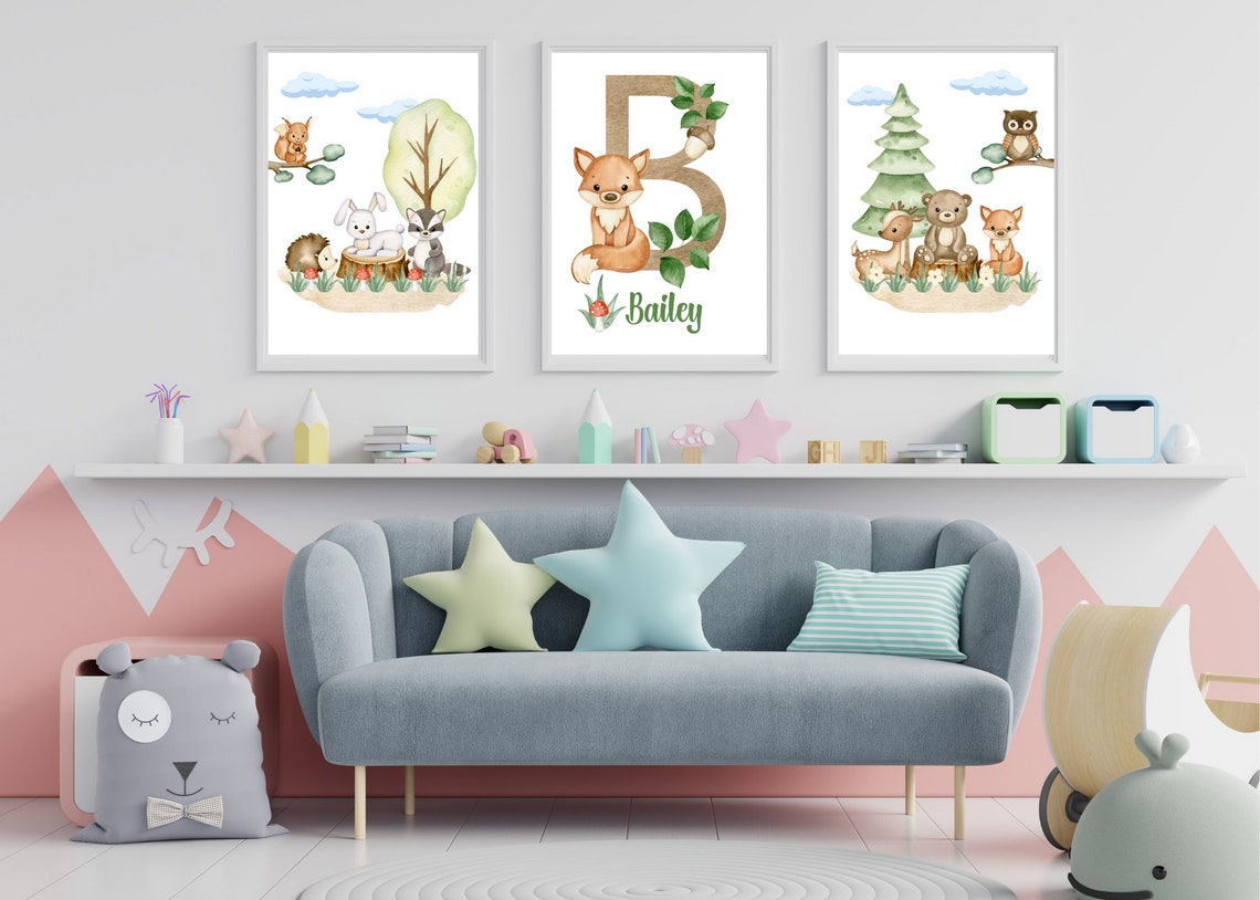 Forest Nursery Print Set, Forest Animal Wall Art, Forest Nursery Art, Forest Nursery Decor
