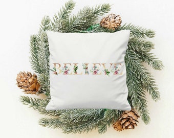 Christmas Pillow | "Believe" Pillow | Holiday Pillow | PERSONALIZED Pillow | Holiday Gift | Home Decor
