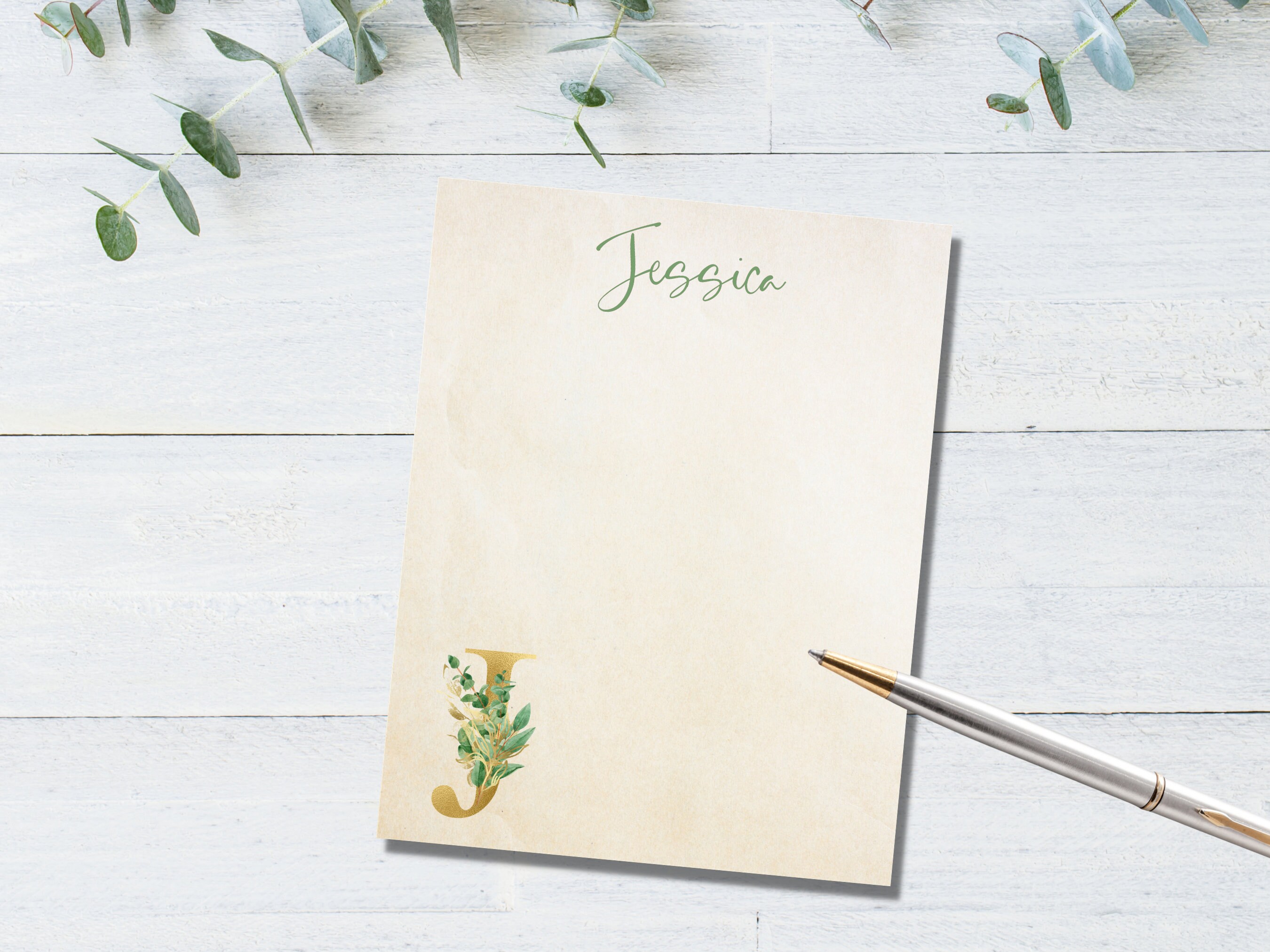 Personalized Printable Stationery, Printable Note Paper, Eucalyptus Letterhead, Custom Printable ...