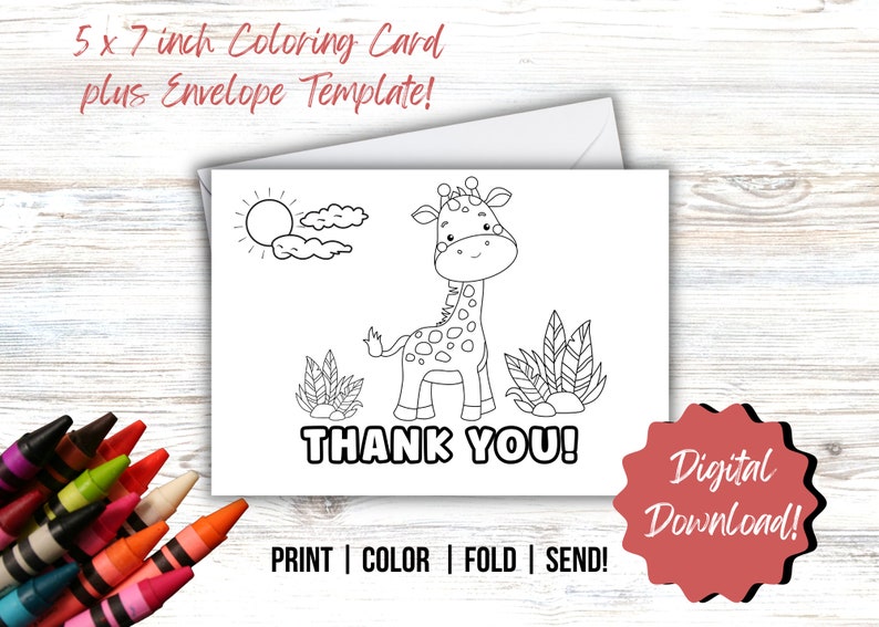 PRINTABLE Thank You Coloring Card Kid's Thank You Note Etsy