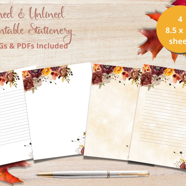 Autumn Stationery, Fall Stationery, Autumn Note Paper, Fall Note Paper, Digital Stationery, Instant Download, 8.5" x 11"