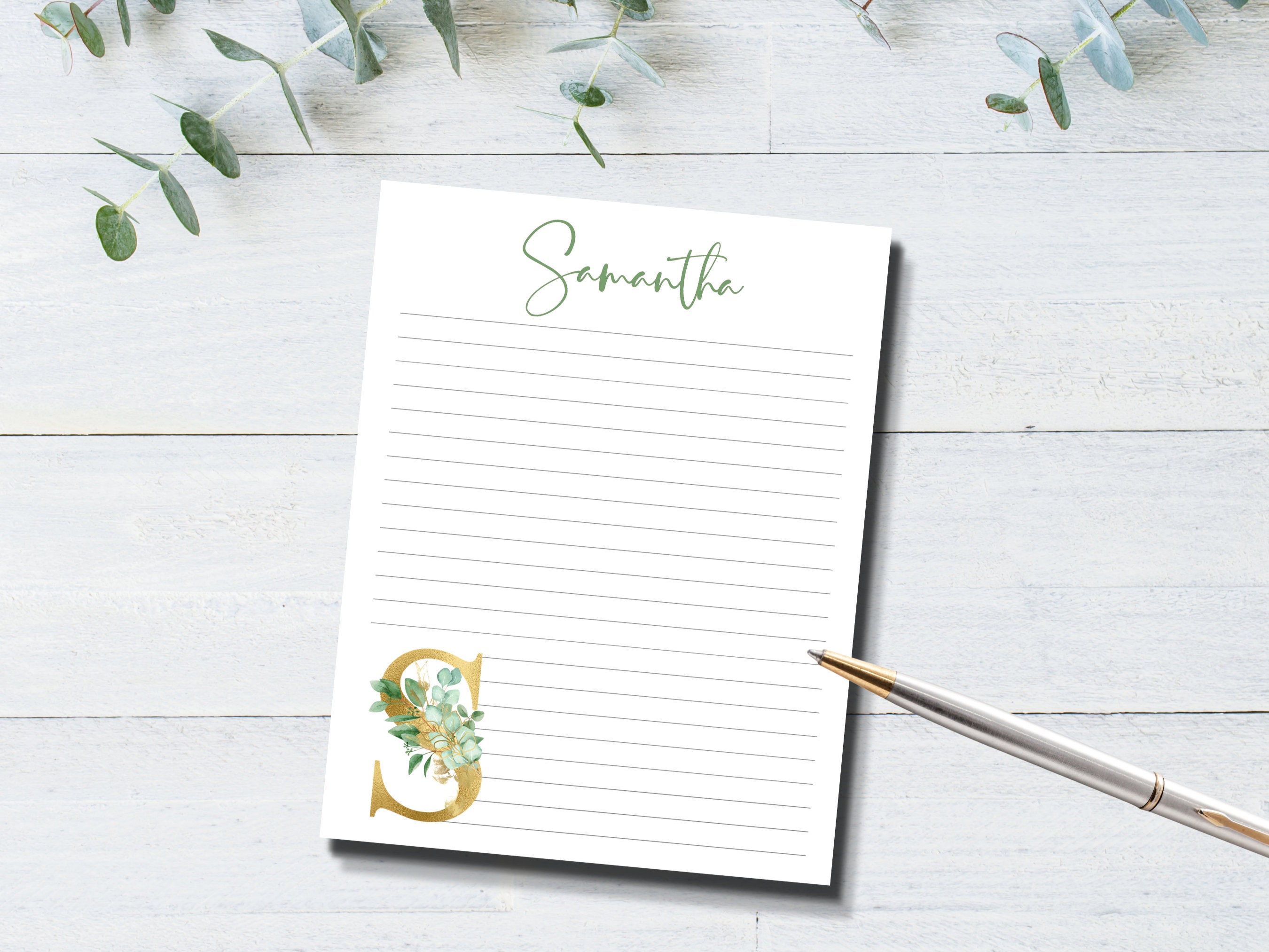 Personalized Printable Stationery, Printable Note Paper, Eucalyptus Letterhead, Custom Printable ...
