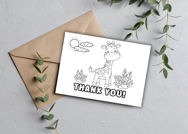 PRINTABLE Thank You Coloring Card Kid's Thank You Note Etsy