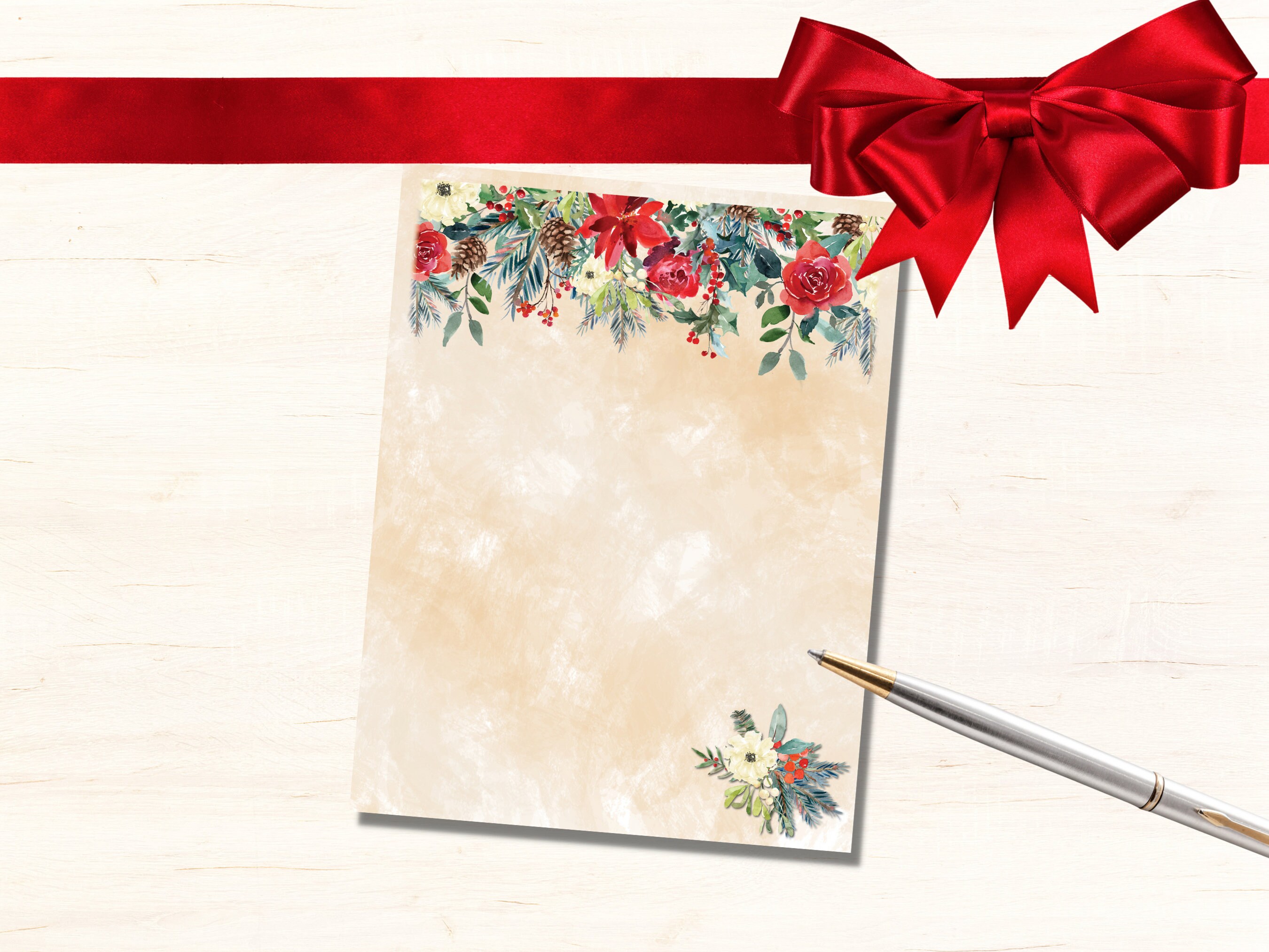 Printable Stationery, Printable HOLIDAY Note Paper, Christmas Digital ...