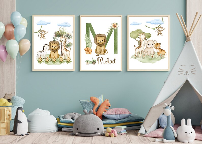 Safari Nursery Art, Jungle Animal Wall Art, Safari Nursery Art, Jungle ...