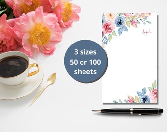 Personalized Notepad, Custom Notepad, Personalized Stationery, Writing Pad, Floral Notepad, Gift for Her, Gift Notepad