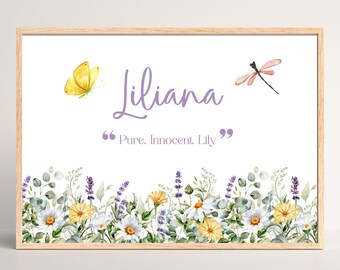 Daisy Wildflower Nursery Art, Girl Nursery Decor, Girl's Room Decor, Nursery Wall Art, Wildflower Name Art, Baby Shower Gift, Floral Nursery