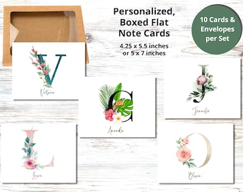Personalized Note Card Set, Flat Notecards and Envelopes, Boxed Notecard Set, Monogrammed Note Cards, Custom Note Cards, Women's Gift