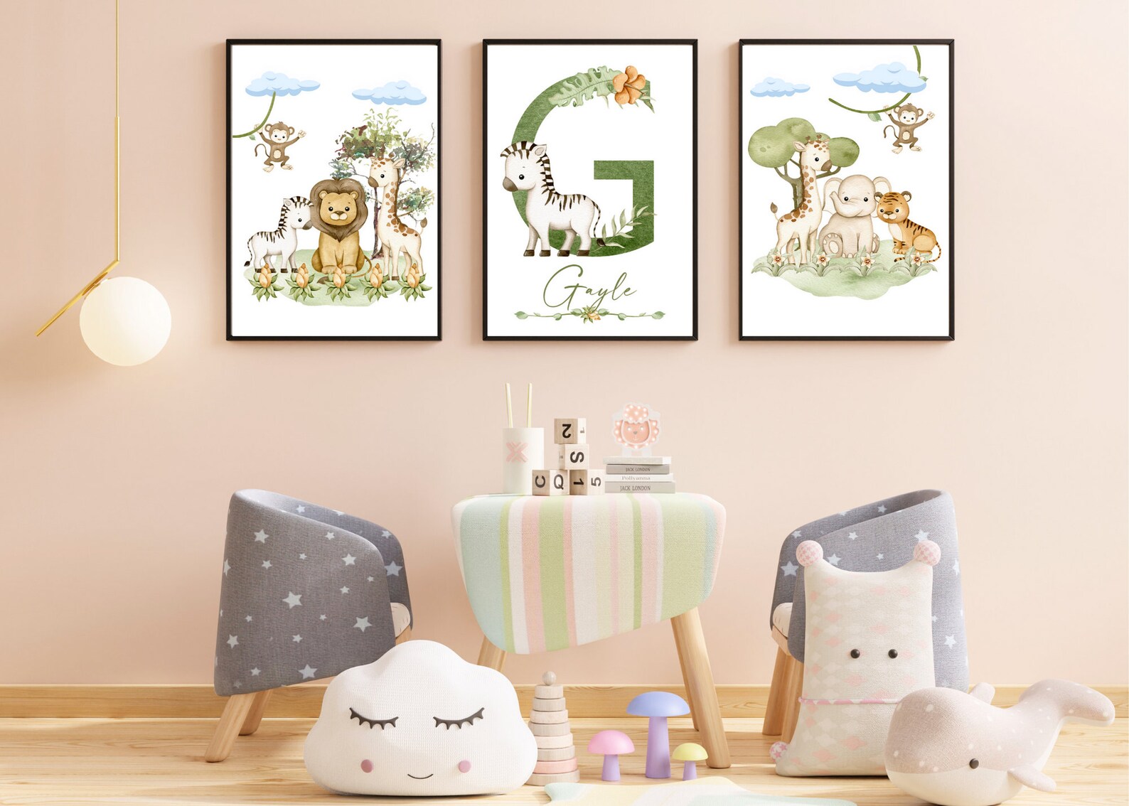Custom Name Print, Jungle Animal Wall Art, Jungle Nursery Art, Jungle ...
