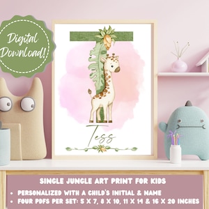 Jungle Custom Name Print, Jungle Animal Wall Art, Jungle Nursery Art, Jungle Child&#39;s Decor, Personalized Kid&#39;s Room Print, Nursery Art