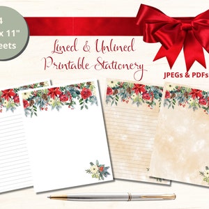Printable Stationery, Printable HOLIDAY Note Paper, Christmas Digital Stationery, Christmas Digital Letter, Instant Download, 8.5 x 11 in.