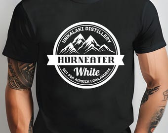 Camiseta blanca Horneater de la destilería Unkalaki, Bella and Canvas. No apta para personas mareadas.