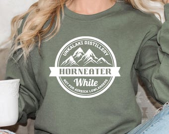 Unkalaki Distillery Horneater White Unisex Heavy Blend Crewneck Sweatshirt, Not for Airsick Lowlanders