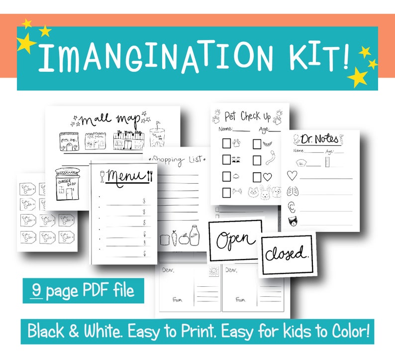 Kids Play Pretend Printable / Kids Imagination Printable / Kids Play ...