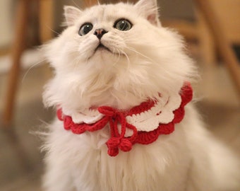 gato mascota collar de punto 2 capas collar rojo