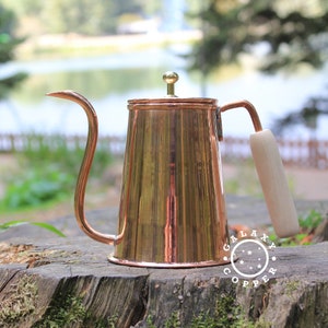 Garden Coffee Pot, Copper Home Gift, %100 Handmade, Vintage Style Copper Coffee Pot, Copper Anniversary Gift For Women