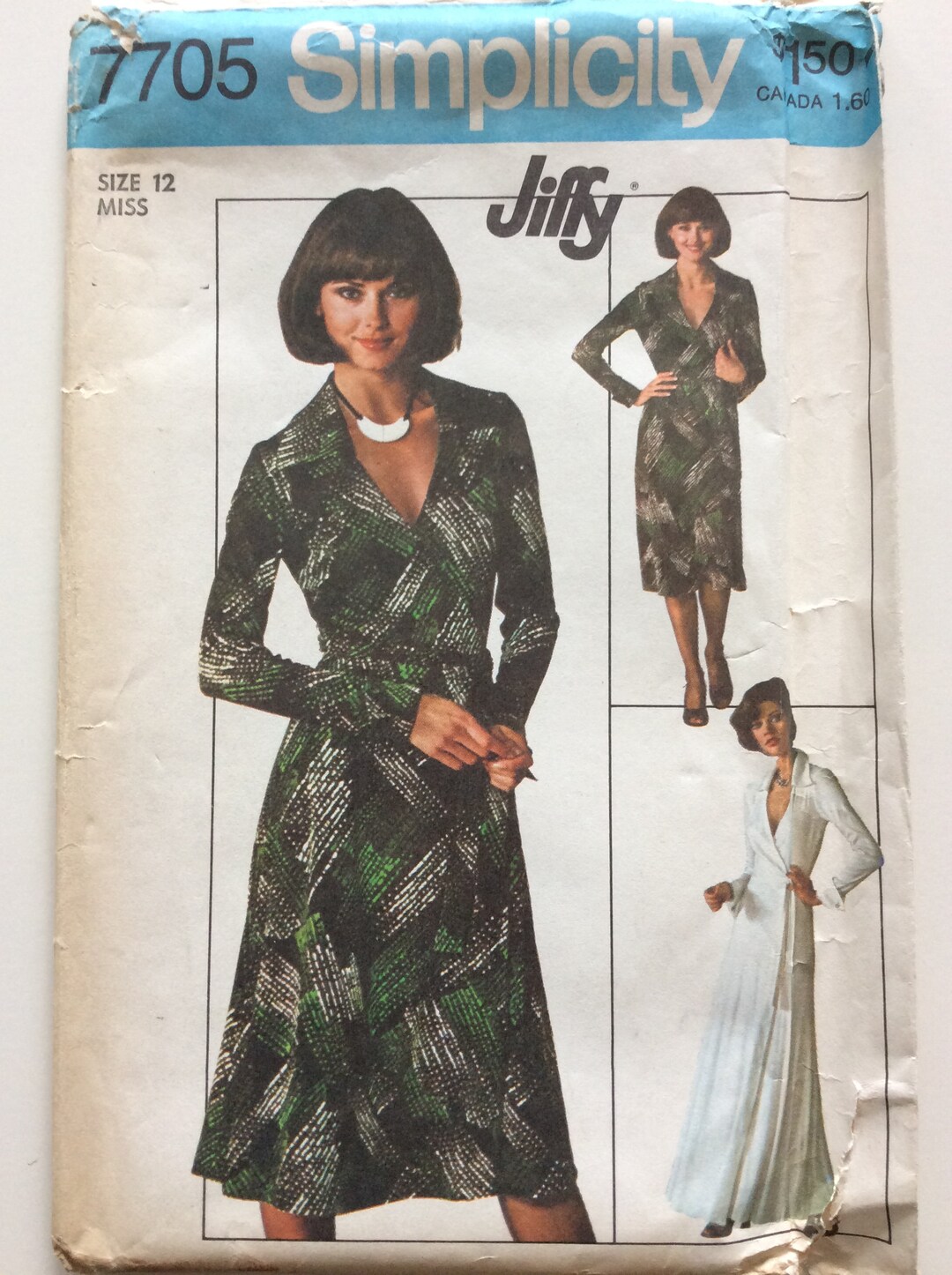 Simplicity 7055 Vintage Ca. 1976 Simplicity 7705 Womens Jiffy Wrap Dress in 2 Lengths ...