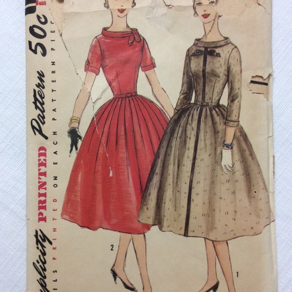 Vintage ca. 1956 Simplicity 1775 Women’s 1 Piece Dress sewing pattern-Size 12 Bust 32”-FF complete