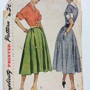 Vintage ca. 1948 Simplicity 3241 Women’s 1 Piece Dress sewing pattern-Size 16 Bust 34”-Cut and complete